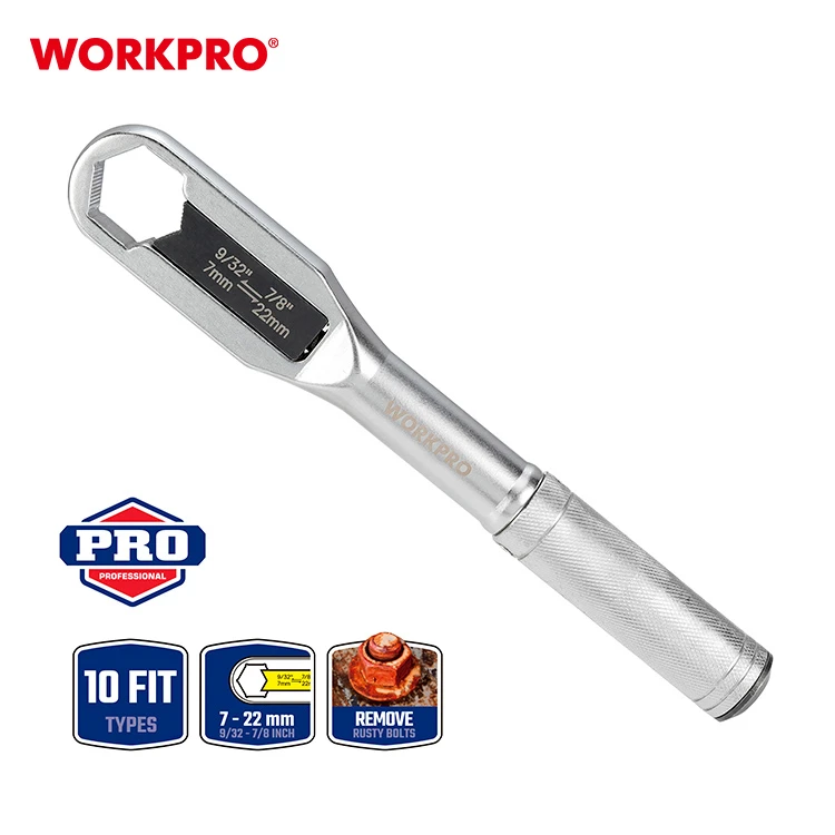 WORKPRO WP272015 universal adjustable wrench with a cylindrical handle and enclosed adjustable head