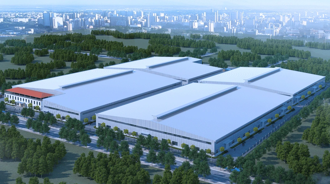 WORKPRO industrial facility rendering in Cambodia with broad white roofs, surrounding trees and access roads WORKPRO industrial facility rendering in Cambodia with broad white roofs, surrounding trees and access roads