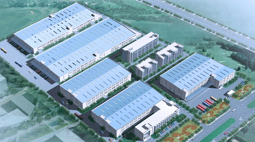WORKPRO GreatStar factory complex rendering in China with skylight-lined roofs and central multistory buildings WORKPRO GreatStar factory complex rendering in China with skylight-lined roofs and central multistory buildings