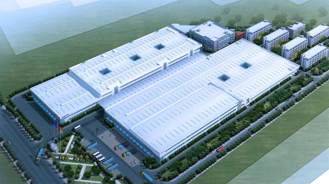 WORKPRO GreatStar factory complex rendering in China with large roof sections and adjoining buildings WORKPRO GreatStar factory complex rendering in China with large roof sections and adjoining buildings