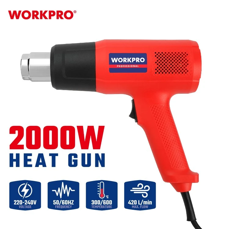 WORKPRO WP474004 2000 W heat gun with metal nozzle and red pistol grip
