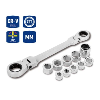 WORKPRO 11PCS DOUBLE RING AND DOUBLE FLEXIBLE RATCHET WRENCH TOOLBOX SET