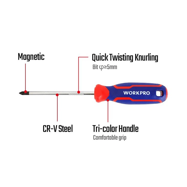 WORKPRO CR-V POZI SCREWDRIVER WITH TRI-COLOR HANDLE, PZ0X75MM suppliers