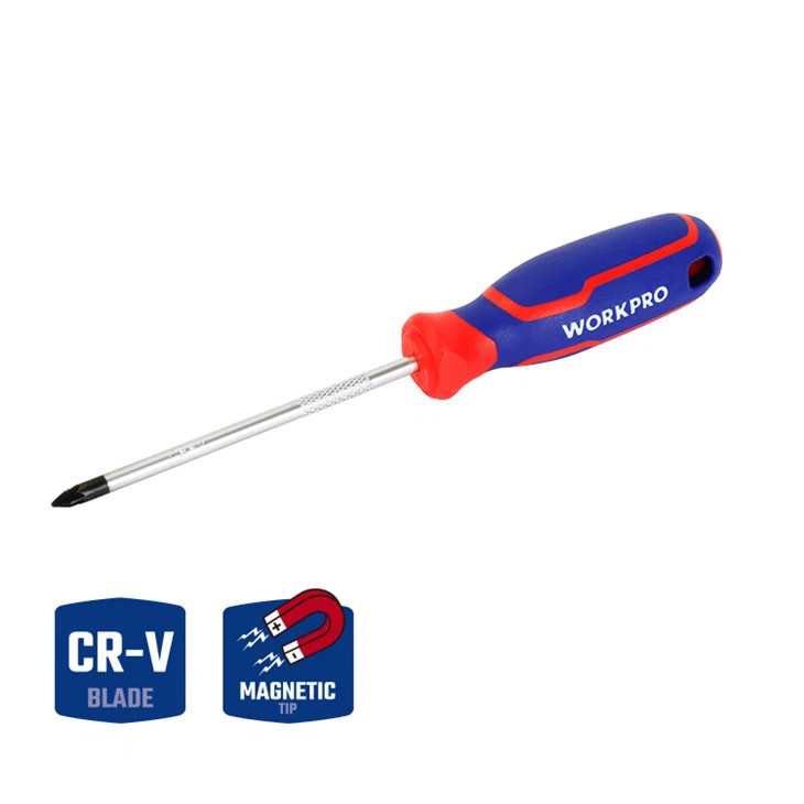 WORKPRO CR-V POZI SCREWDRIVER WITH TRI-COLOR HANDLE, PZ0X75MM